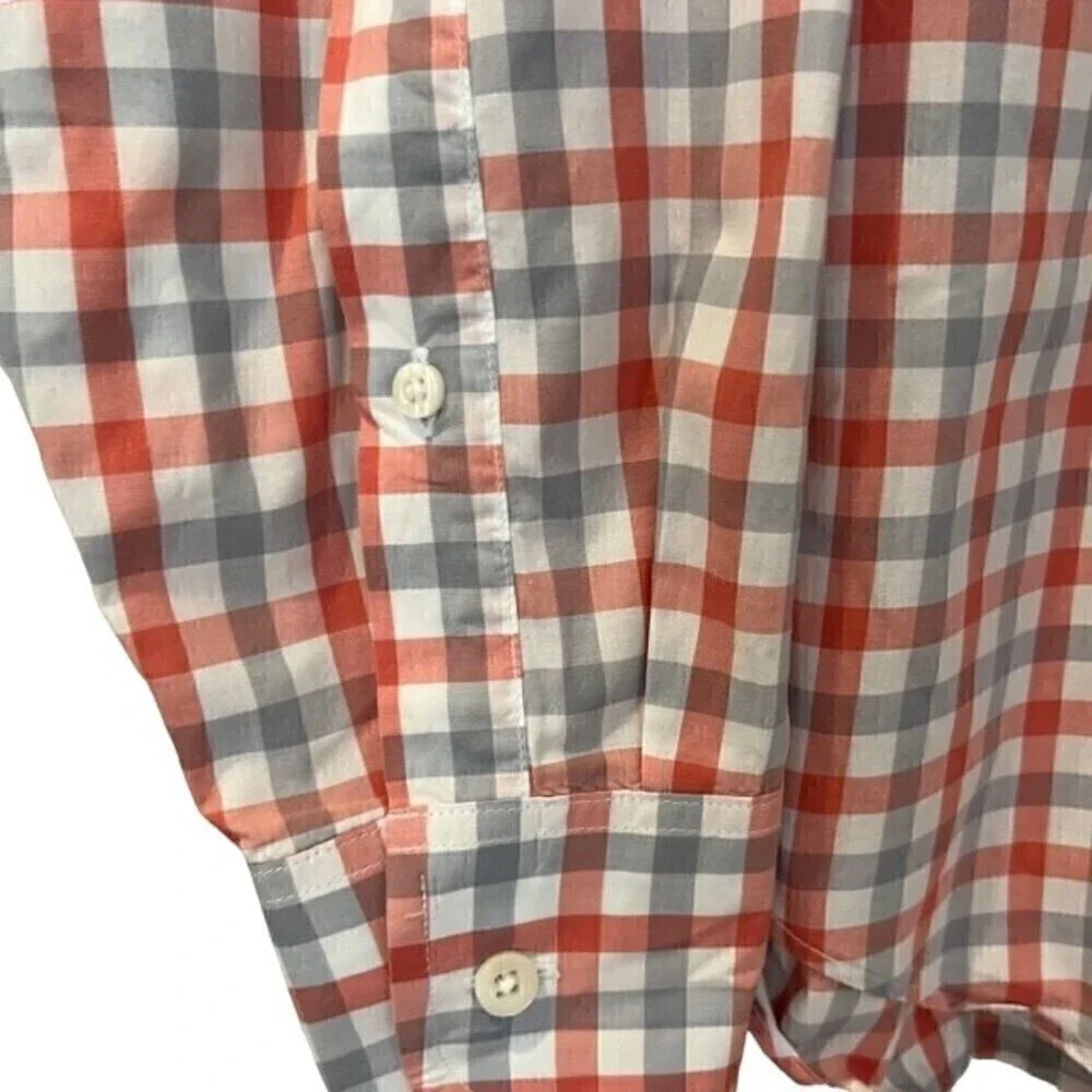J. Crew Coral & Gray Gingham Button Down Casual Dress Shirt Size Large